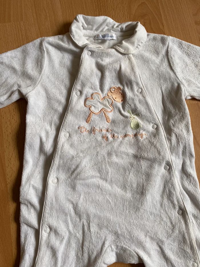 Joli pyjama/grenouillère en velours blanc T. 12 mois/74 cm mixte TBE - photo numéro 4