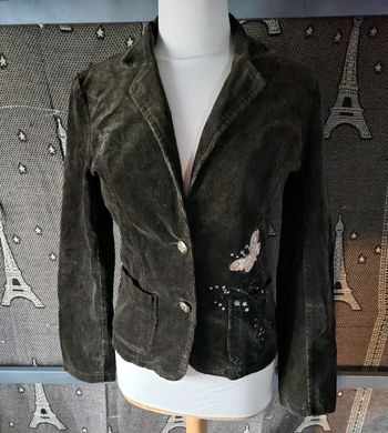 Blazer côtelé marron avec papillon sequins et perles style vintage taille M