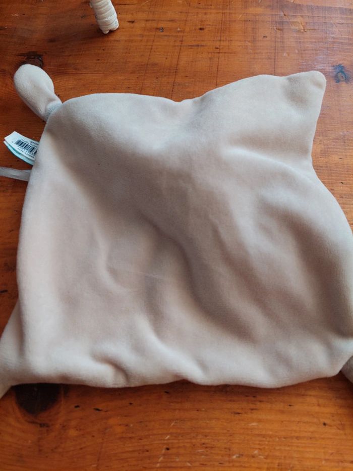 Doudou plat Lapin beige blanc gris étoiles Perlim Baby nat - photo numéro 4