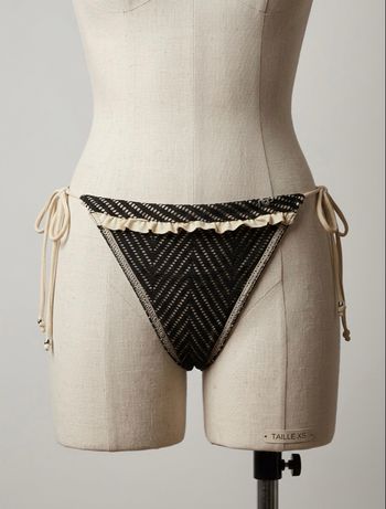 LPB Les P'tites Bombes - Bas de maillot de bain graphique - Taille XS - Noir/Beige - Neuf