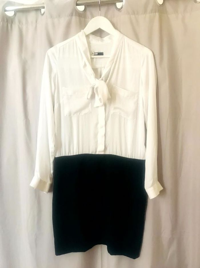 Robe chic Sinéquanone bi matière noir blanc S