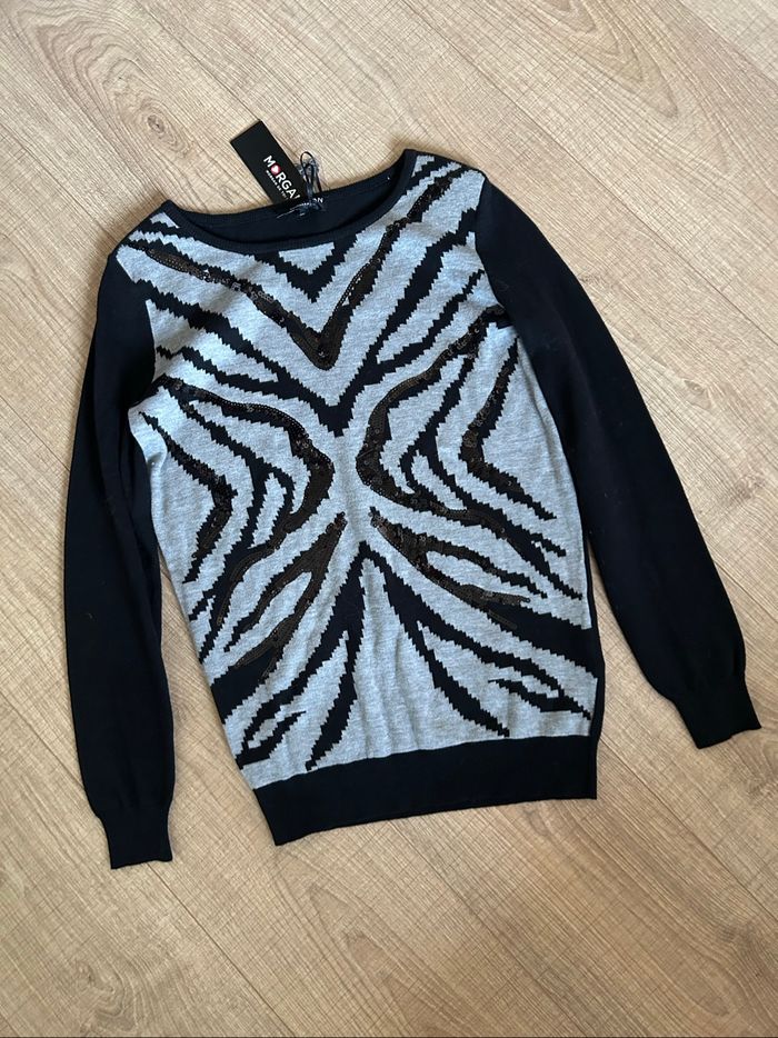 Pull noir et gris neuf avec sequins Morgan taille XS (valeur 45€) - photo numéro 7