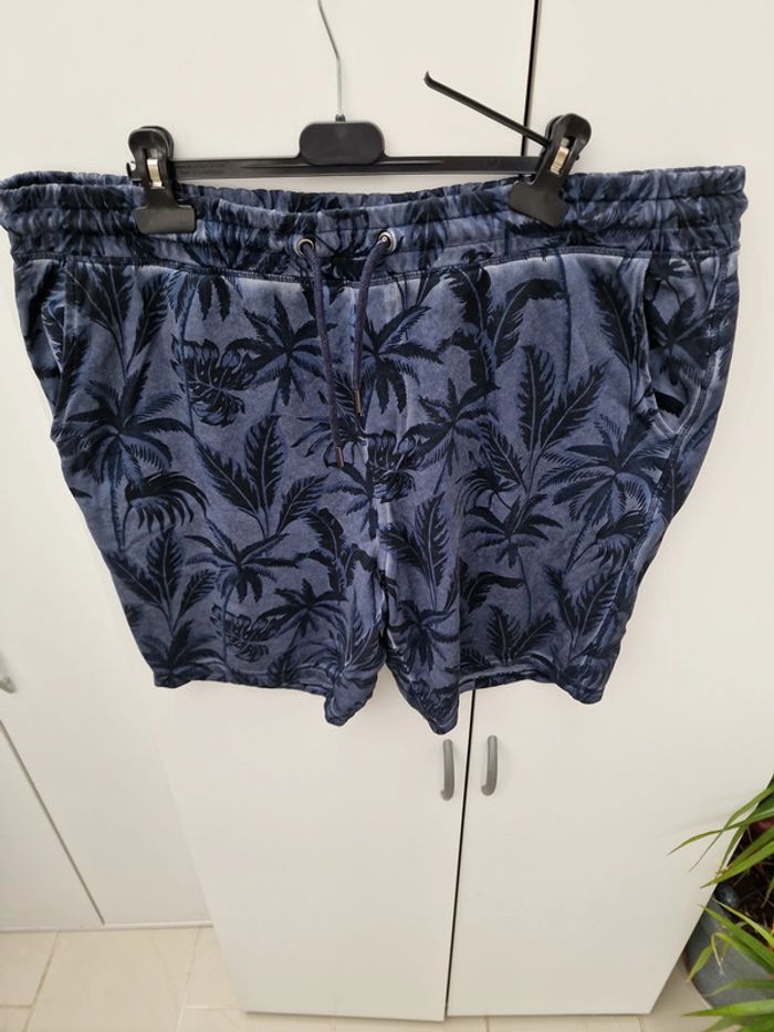 Short Bleu Marine Délavé Imprimé Palmiers - photo numéro 2