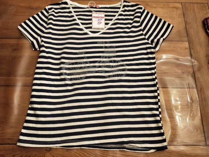 Tee shirt rayé Andromède motif byclette strass