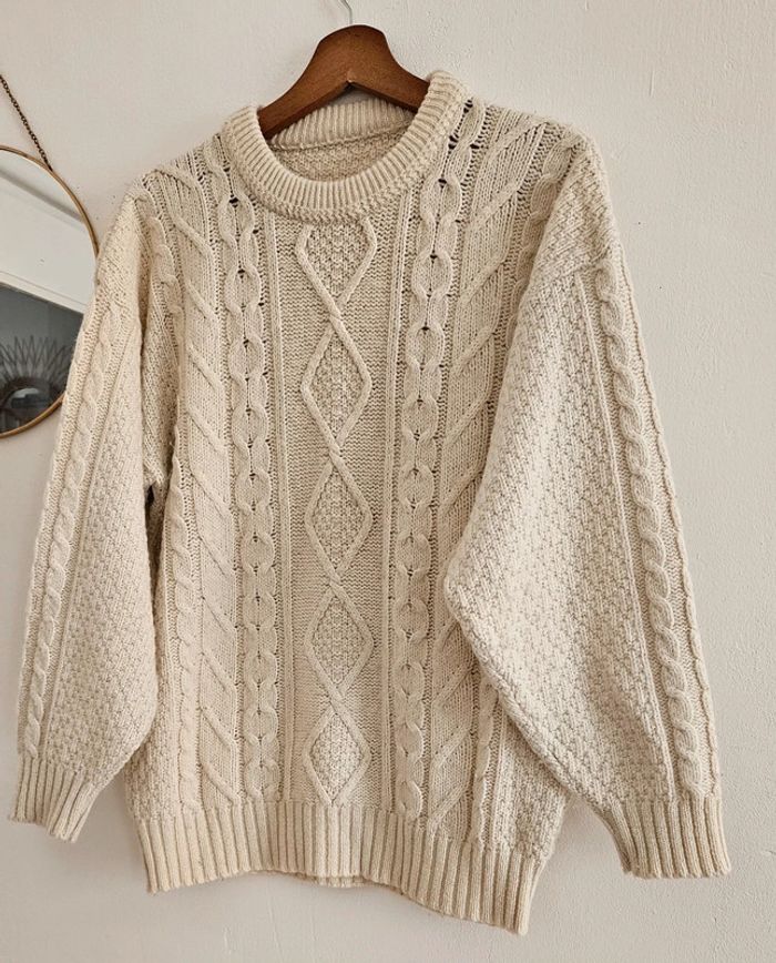 Pull torsadé écru vintage - photo numéro 2