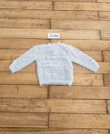 Pull chaud laine gris bleu bébé fille 24 mois 2 ans