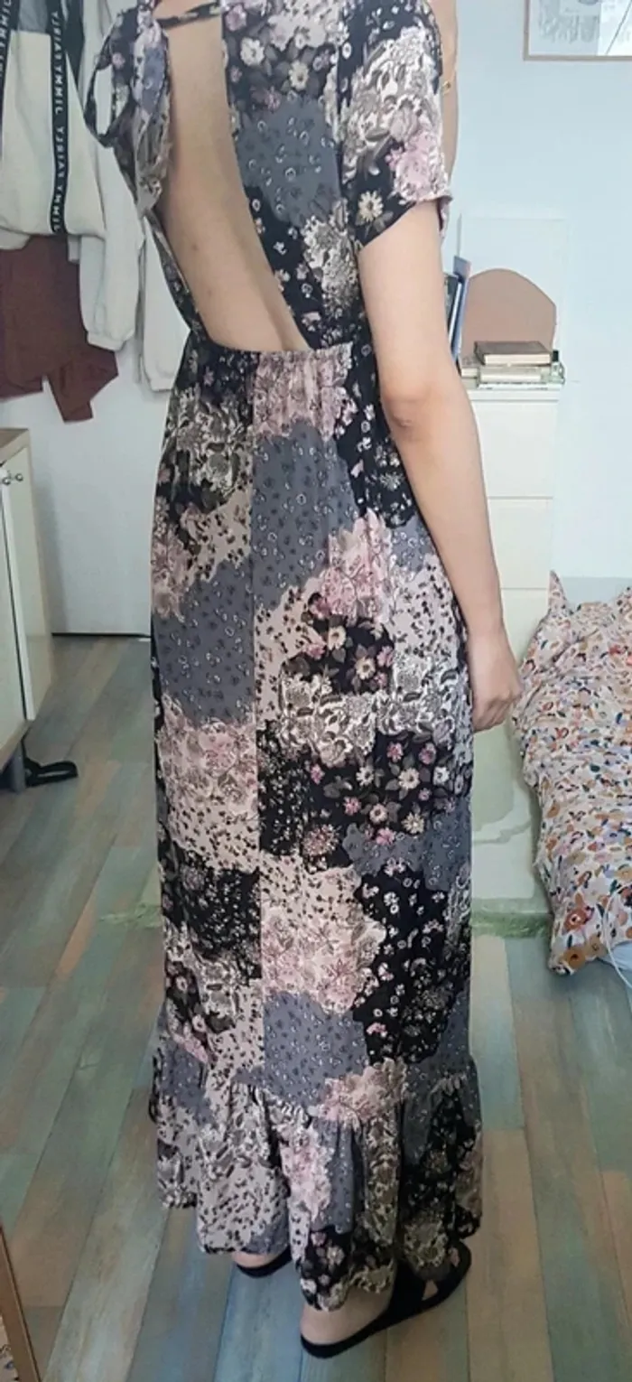 Robe longue patchwork fleurie marine beige rose TU - photo numéro 8