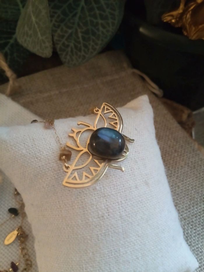 Collier scarabée pierre de labradorite - photo numéro 2