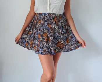 Jupe patineuse courte fleurie violet orange bohème romantique camaïeu taille 38