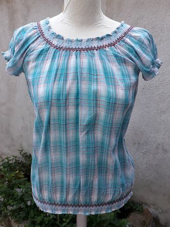 Tunique  à carreaux turquoises et blancs