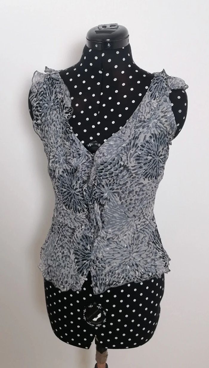 Chemisier / top en soie gris Taille S 1.2.3 - photo numéro 3