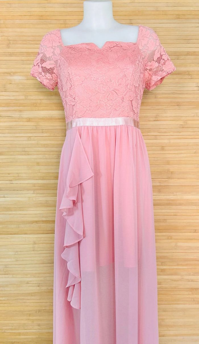 Robe longue de soirée avec volant vieux rose M - photo numéro 2