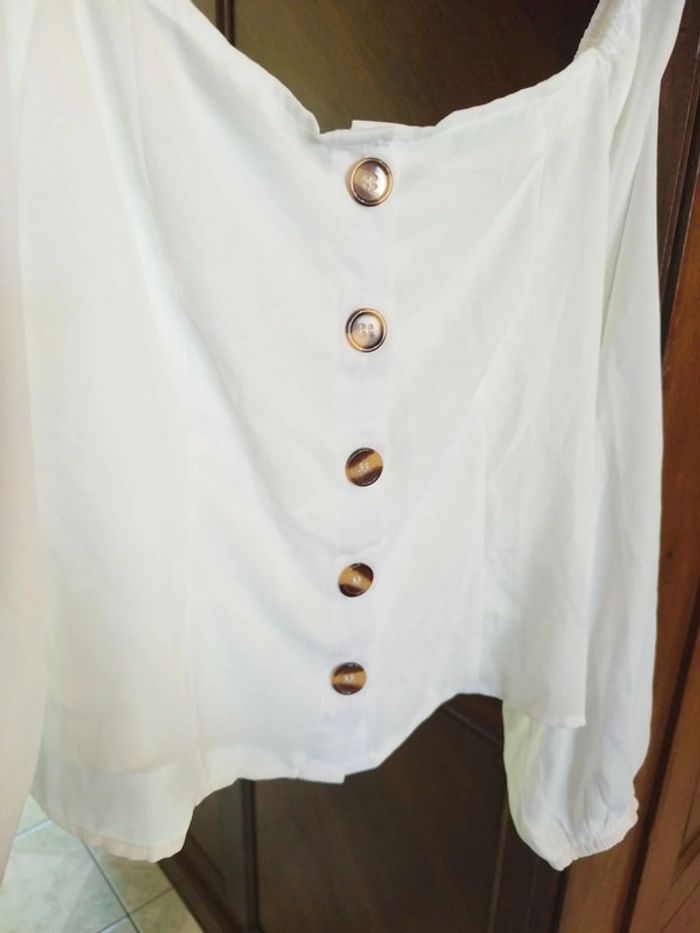 Top blanc manches ballon boutons vintage M/38 - photo numéro 6