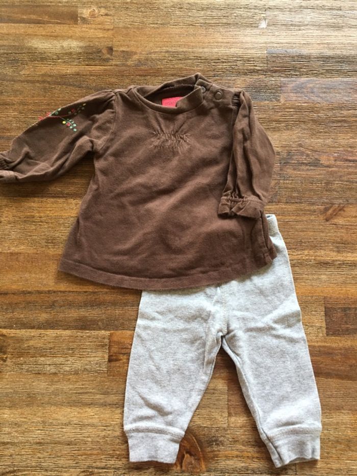 Ensemble t-shirt manches longues +legging gris/3mois