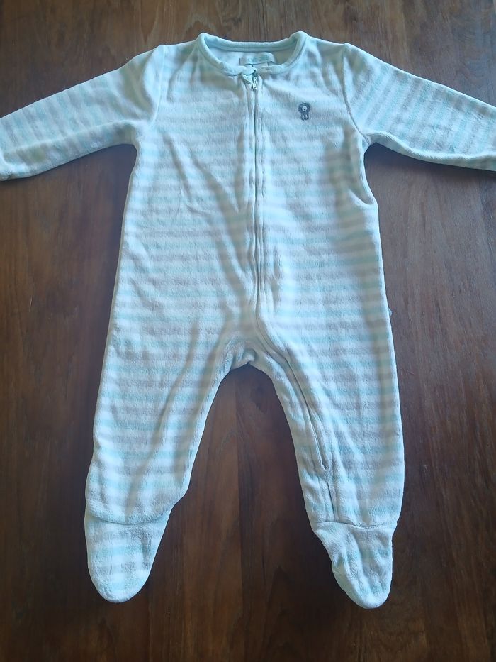 Pyjama garcon 1 piece en coton a rayures taille 6 mois marque obaibi - photo numéro 3