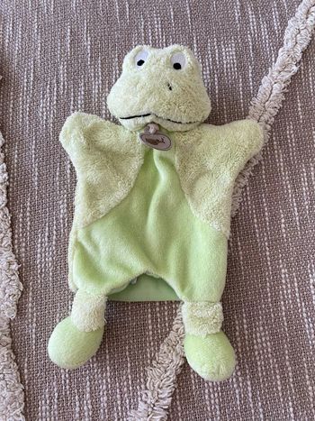 Peluche doudou marionnette 28cm Babynat grenouille crapaud vert très bon état