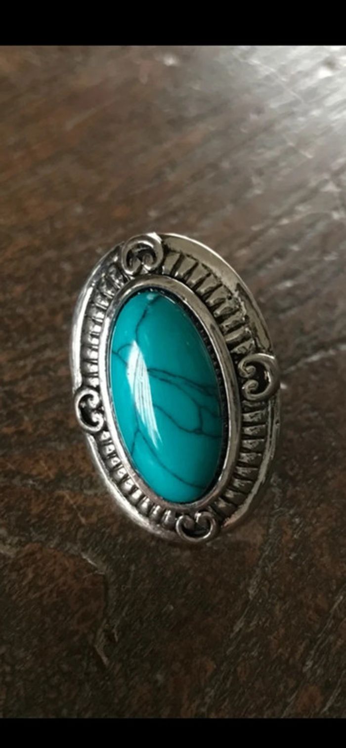 Magnifique bague réglage avec turquoise - photo numéro 5