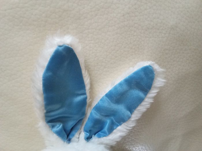 Doudou peluche  lapin blanc bleu clair  Pampers vintage rayé  rayures nez bleu - photo numéro 10