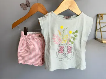 Ensemble tee shirt Émile et Ida + short Cyrillus fille 2-3 ans Tbe