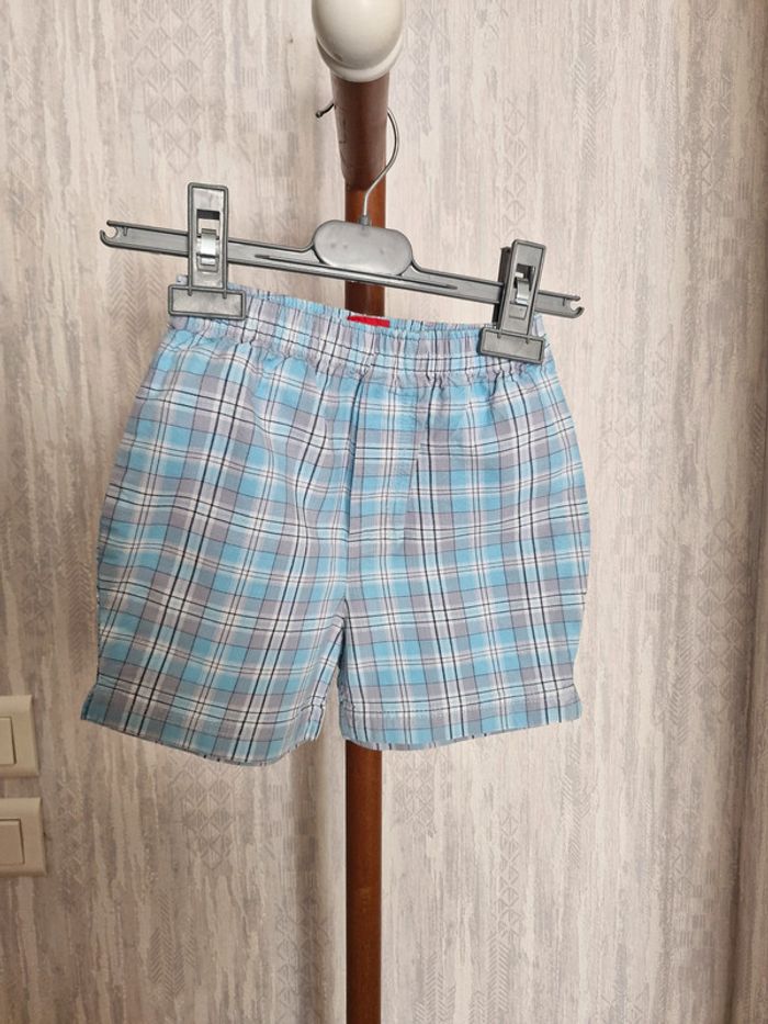 Short bébé garçon 12 mois Tex bleu clair à carreaux gris blanc coton