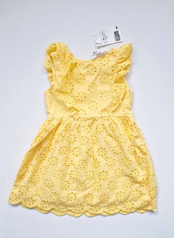 H&M - Robe doublée, sans manches - Broderies anglaises - Jaune - Neuves avec étiquette ! (2 ans)