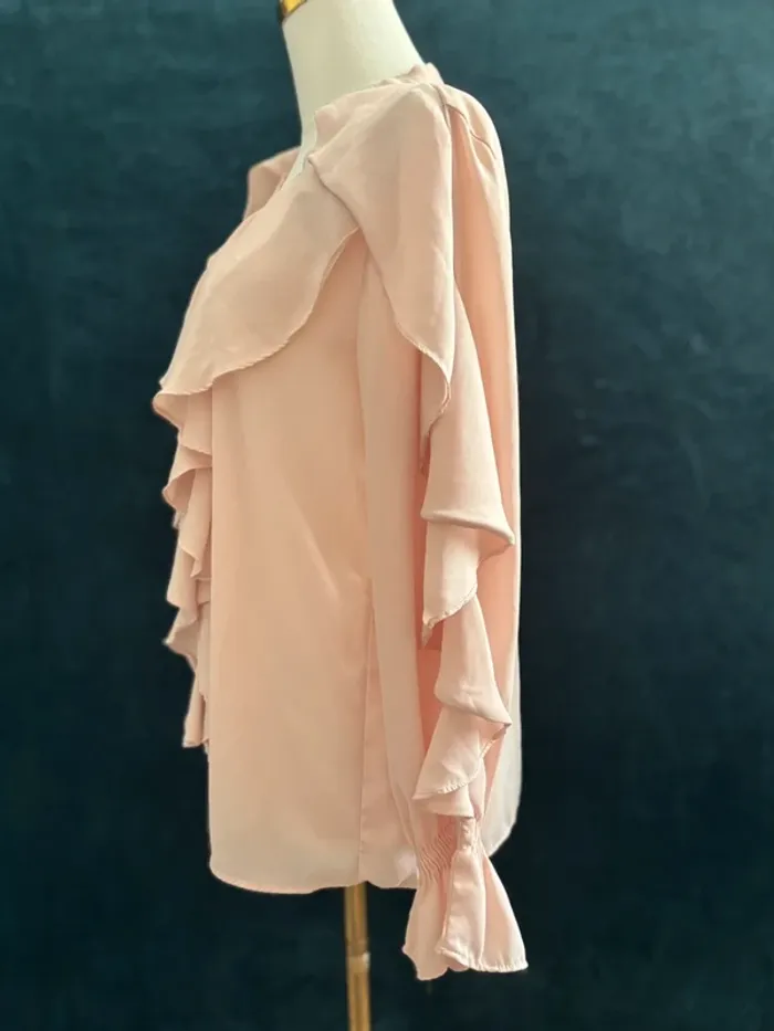 Blouse rose pâle à volants Zara – Taille S – style coquette romantique vintage chic - photo numéro 3