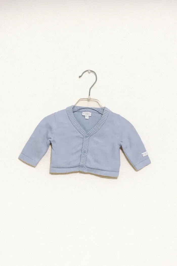 💚Gilet bébé bleu ciel – coton doux – T. 1 mois