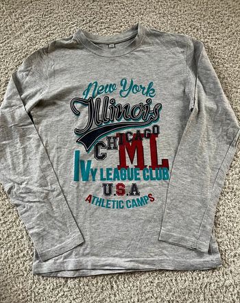 Teeshirt manches longues gris « New York Illinois » taille 14 ans