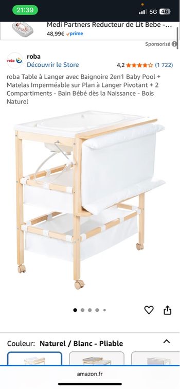 Table à langer  avec baignoire