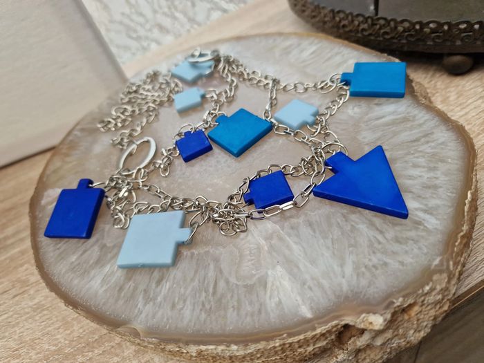Collier Sautoir Trois Rangs Argenté Bleu Foncé Bleu Clair - photo numéro 6