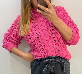 Superbe Pull Ample Rose Maille Chenille Ajourée  Taille S Et Plus