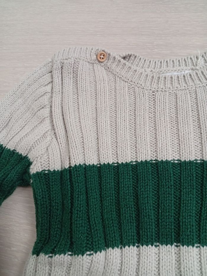 Pull côtelé Bout'chou beige et vert 36 mois - photo numéro 2