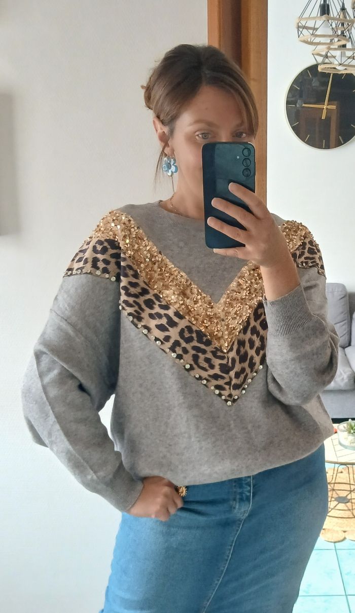 Pull gris leopard - photo numéro 3