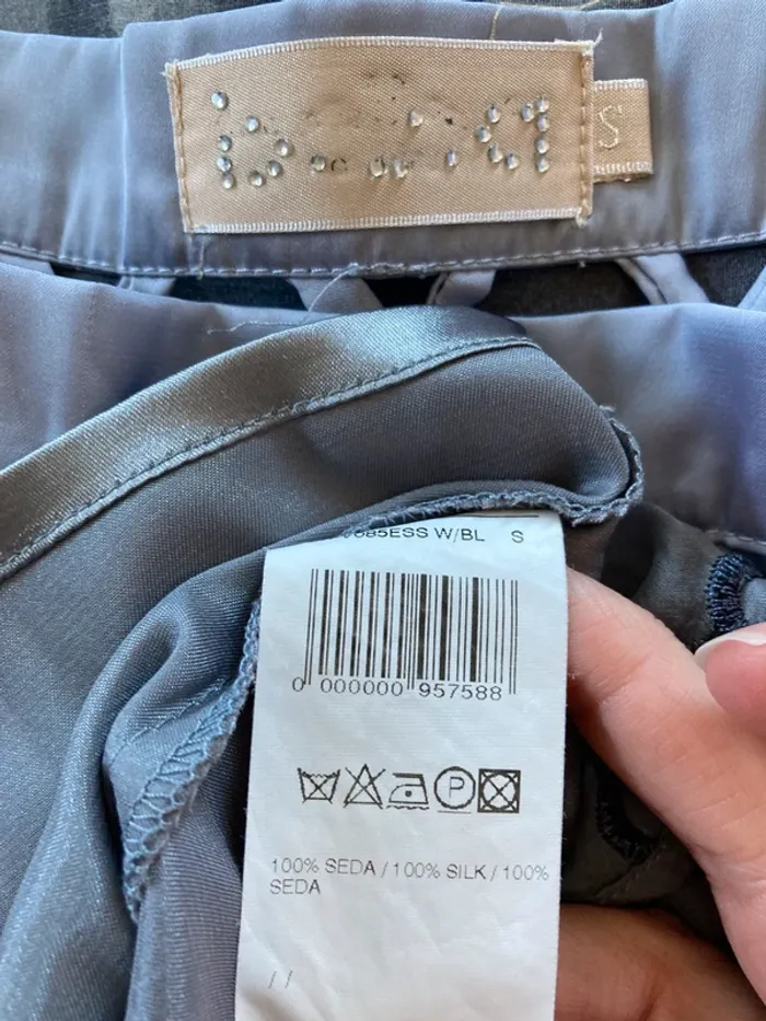 Top Stradivarius S pure soie bleu gris - photo numéro 7