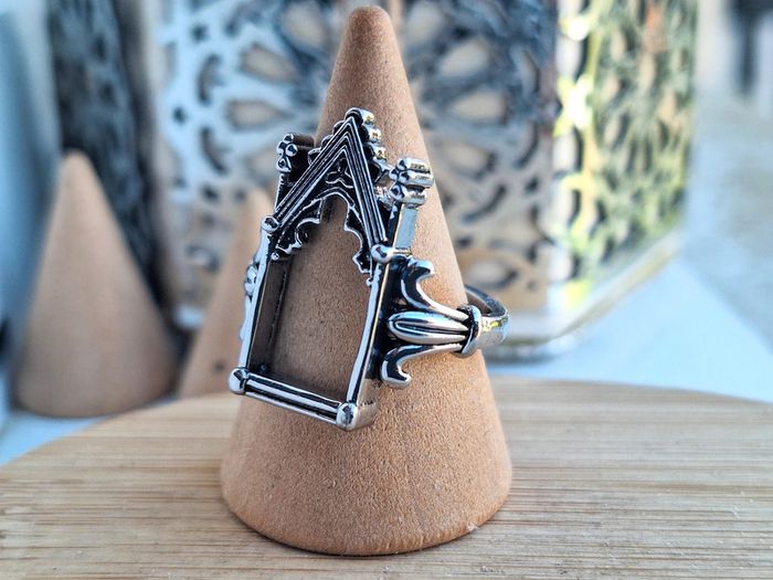 Bague Ouverte Argenté Ajustable Motif Porte Gothique - photo numéro 4