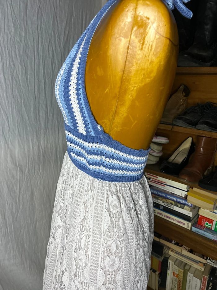 Robe maille dentelle bleu blanc - photo numéro 3
