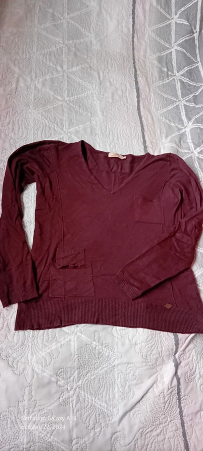 Pull court col V avec poches bordeaux femme taille 38/40 DDP - photo numéro 6