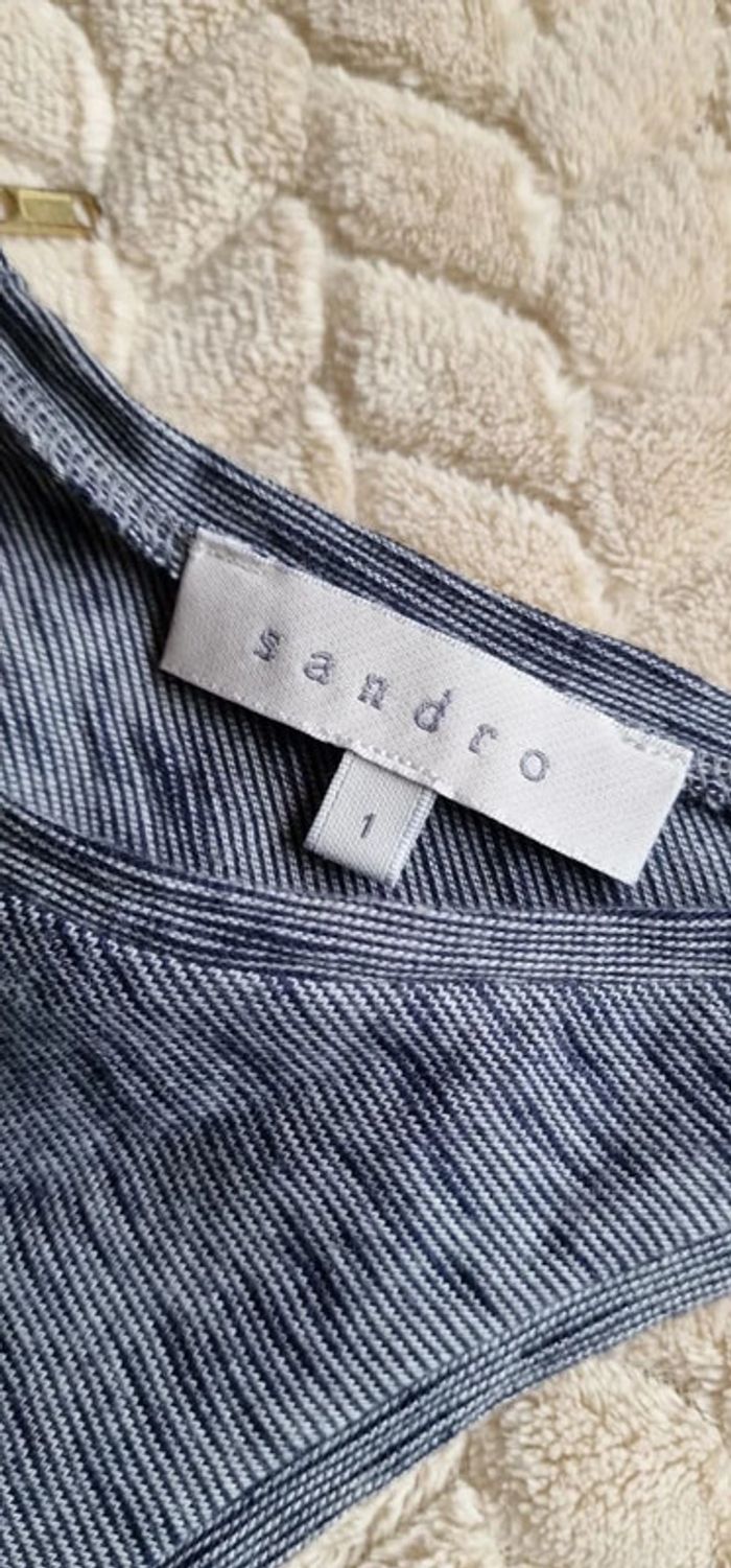Robe boule en soie Sandro a bretelle taille 1 bleue marine - photo numéro 3