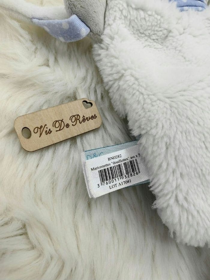 Doudou Marionnette Chien blanc bleu jaune Baby Nat Os Douillettes BN0282 - photo numéro 5