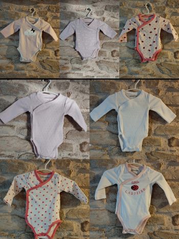 Lot de 7 bodies orchestra, ouverture sur le devant, taille 1mois