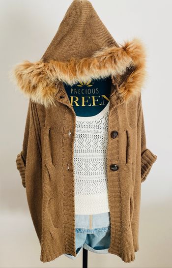 Veste Poncho Capuche Camel