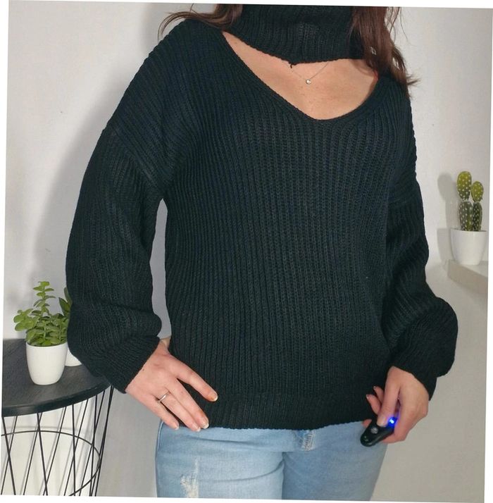 Pull col roulé double face noir - photo numéro 2