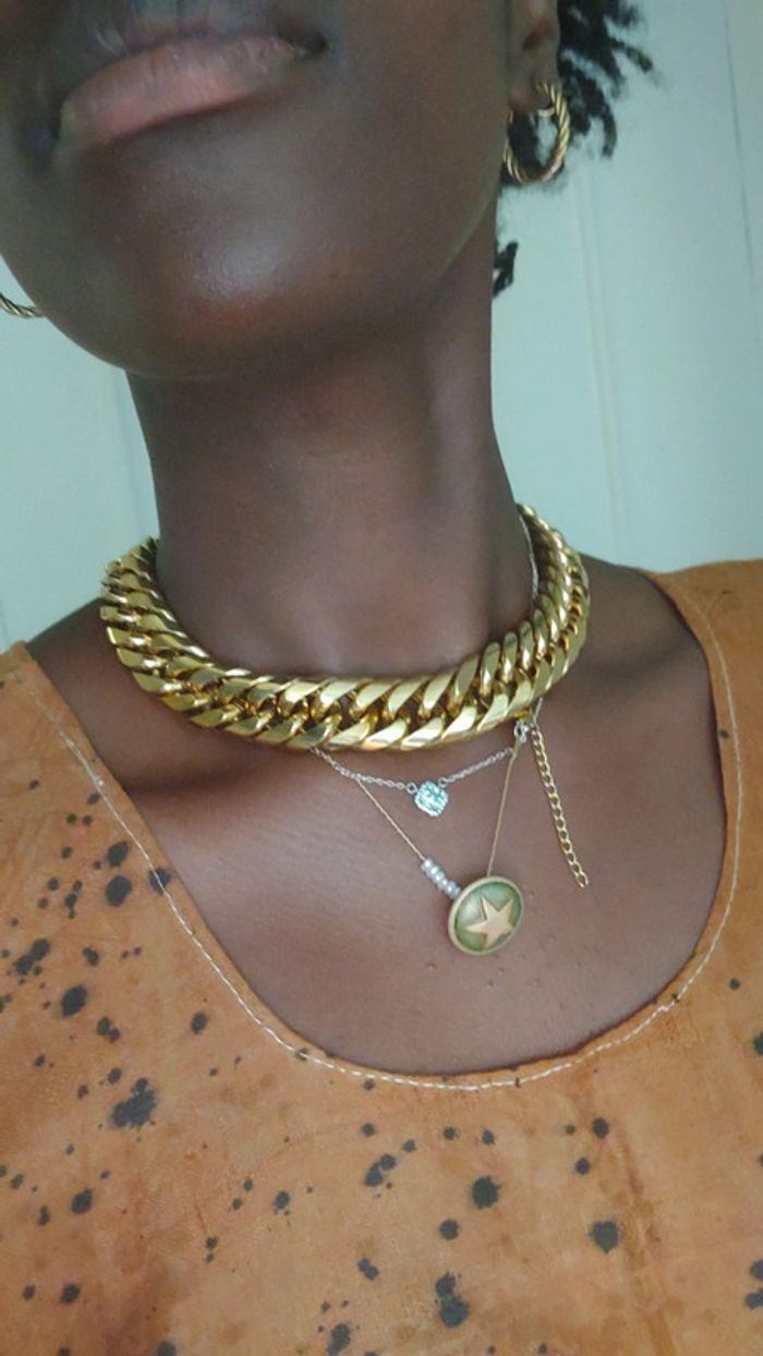 Magnifique Collier en acier inoxydable doré 40 cm 2 cm d'épaisseur - photo numéro 4