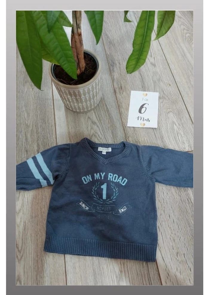 Pull in extenso 6 mois bleu gris