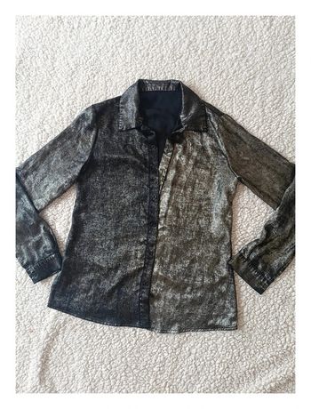 Chemise dorée à effet métallisé - manches longues - style soirée vintage -