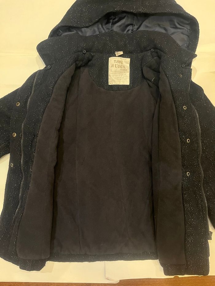 Manteau bleu marine long à paillettes et capuche tape à l’œil taille 12 ans fille - photo numéro 4