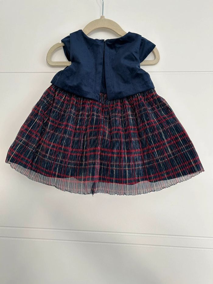 Robe bi-matière velours et tulle à carreaux bleu bébé fille - photo numéro 2
