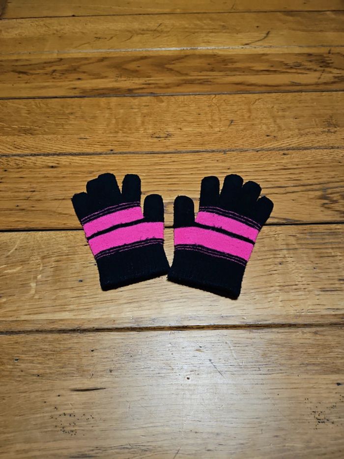 Gants femme/fille rose et noir