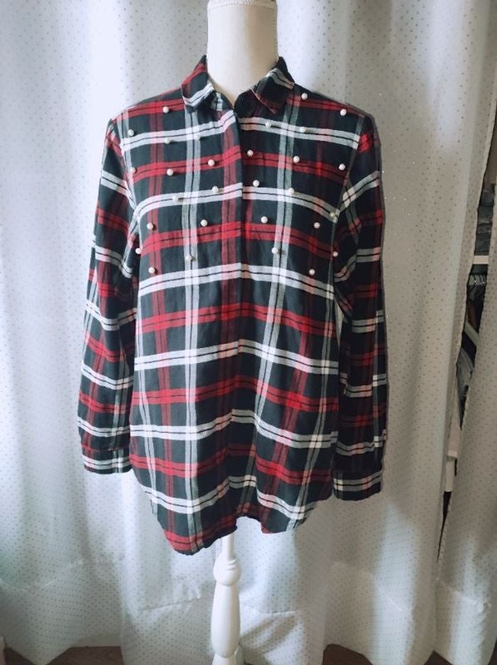 Chemise à carreaux  et perles Zara, taille L, TBE!