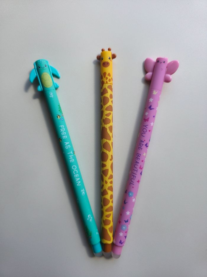 Lot de 3 stylos animaux kawaii type legami
